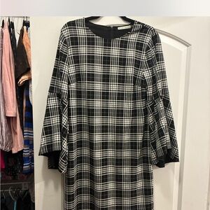 Alice + Olivia Black and White Plaid Dress with flouncy sleeves Sz 12 in EUC